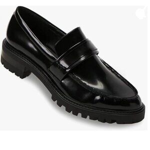 Black Women's Low Chunky Heel Loafer Round Toe Platform Lug Sole Casual Shoes